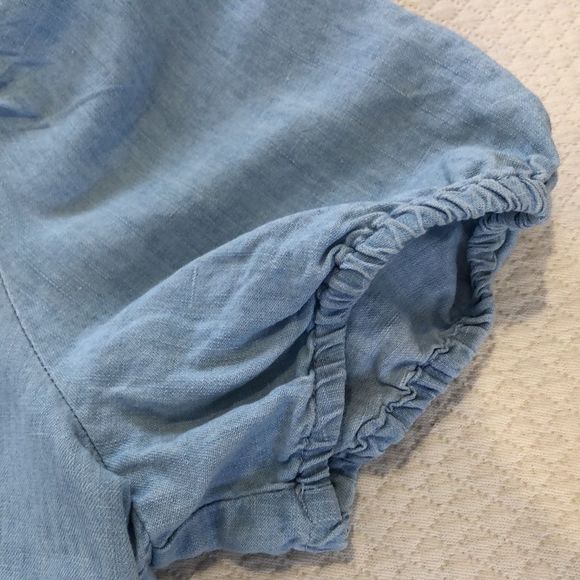 ZARA Blue V-Neck Short Puff Sleeve Babydoll Dress w Tiered Skirt Sz MD - Picture 9 of 16